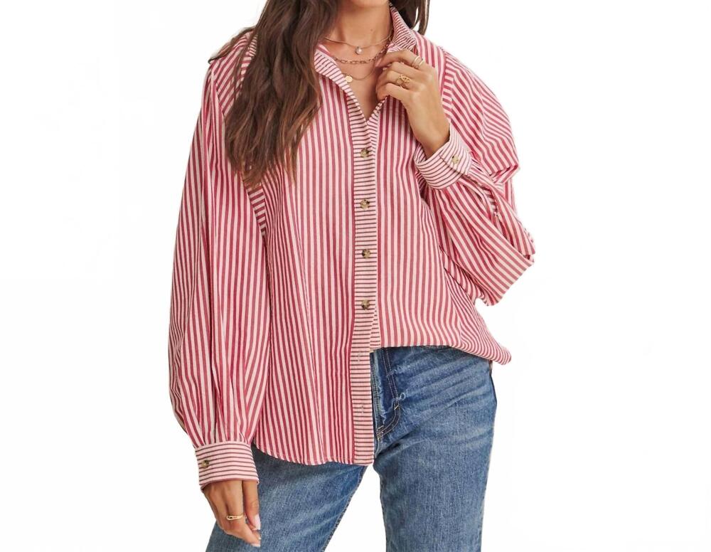 NEW IN FEBRUARY french cafe effortless drape batwing button-down shirt in brick